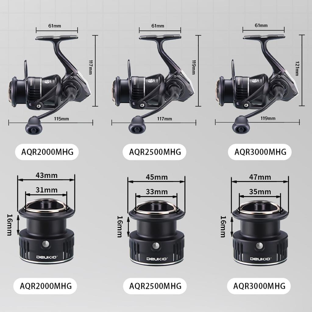 Spinning Reel for Lure Fishing and Sea Carbon Fiber Aluminum Stainless Steel Casting and Black Fishing, Body, Shallow-Groove Spool, 6/1 Bearings,