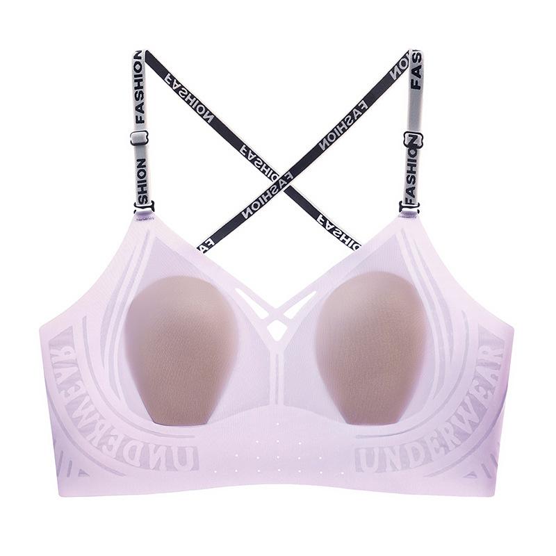 Rabbit Ear Cup Minimizer Bra with Letter Straps, Wireless Thin Strap Cami Bralette for Large Bust S