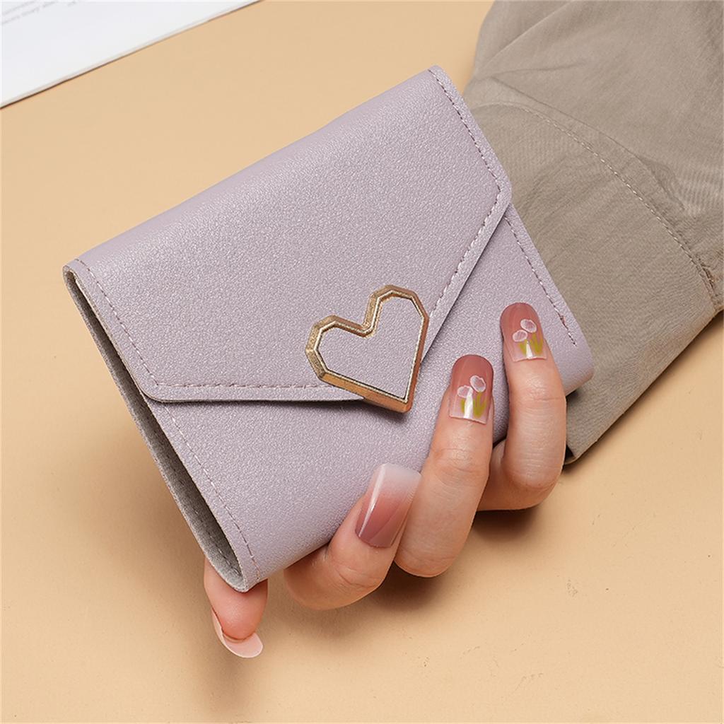 simple purse female students Korean short cute mini coin purse  heart-shaped buckle ladies wallet