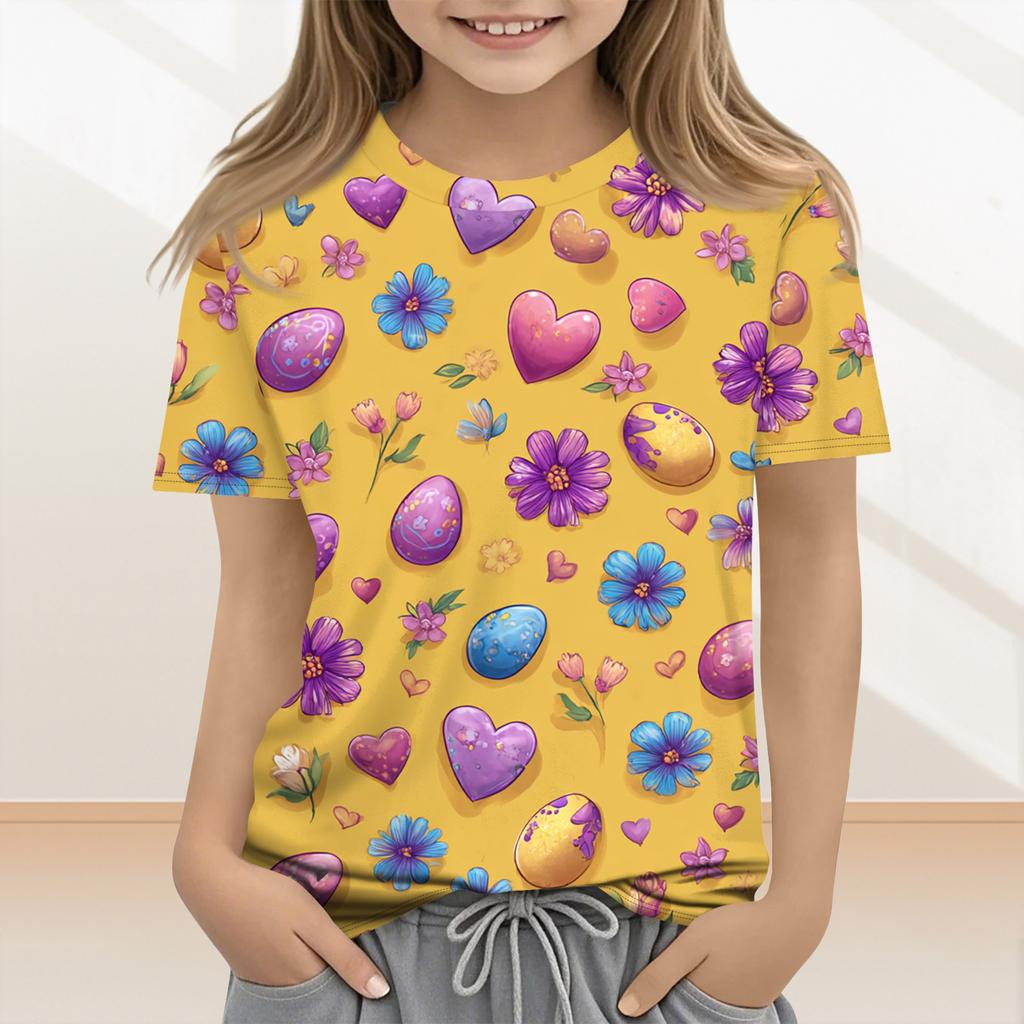 Roupas Casuais e da Moda de Páscoa para Crianças, Apresentando Coelhinhos, Ovos de Páscoa e Tops e Camisetas Estampados de Manga Curta.