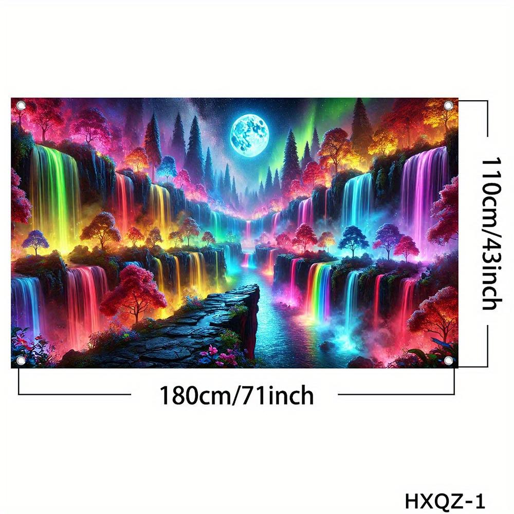Enchanted Forest Tapestry With Rainbow Waterfalls For A Magical And Colorful Home Decor
