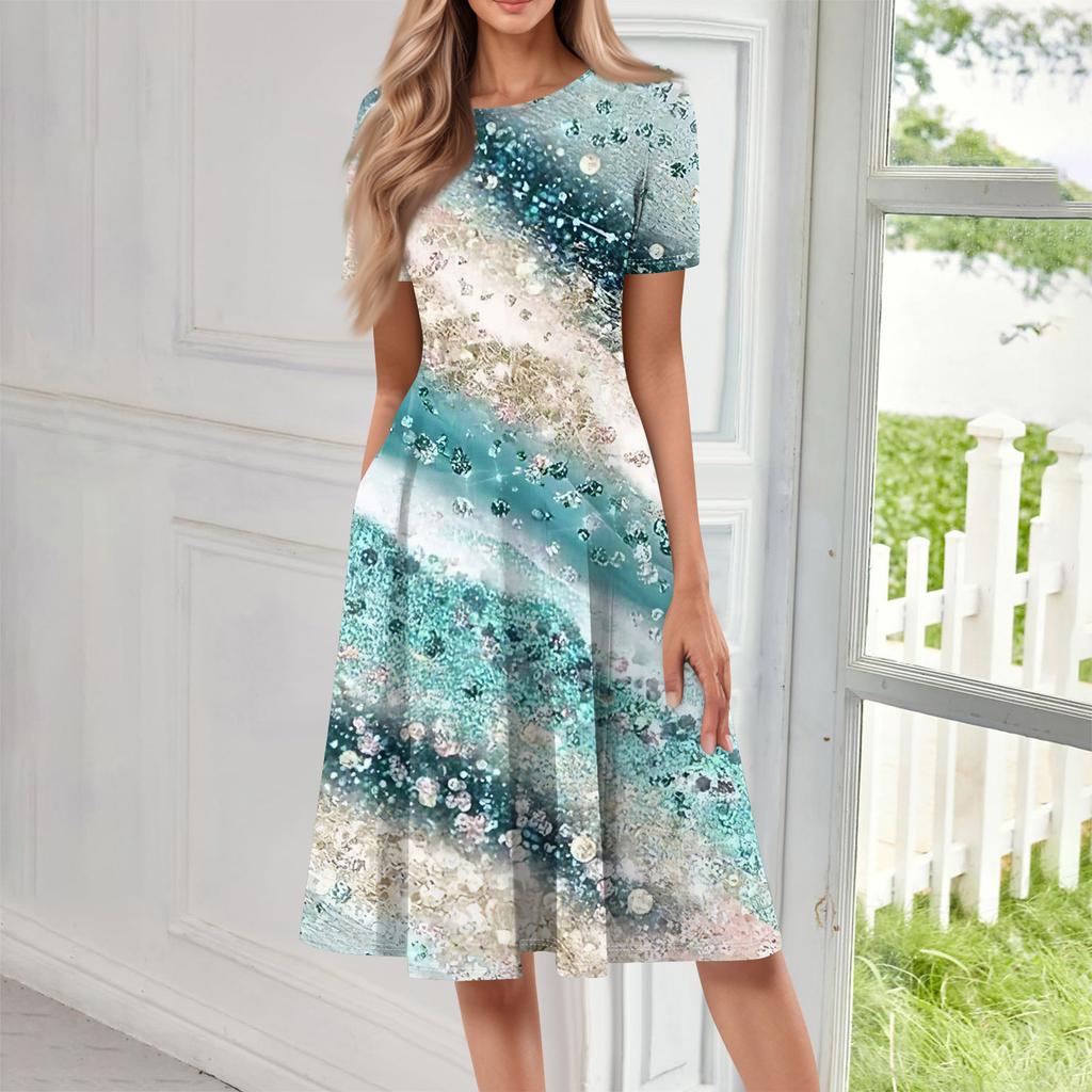 Kobiety Casualowa Sukienka Długa z Nadrukiem z Okrągłym Dekoltem