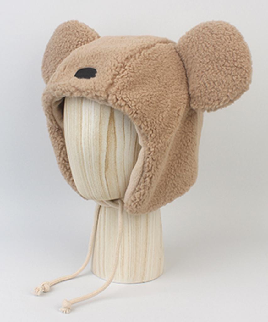 Big Ear Bear Fleece Brown Bonnet Hat