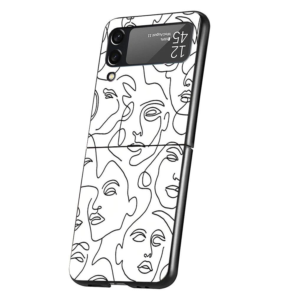 Abstract Line Women Face Case Phone Cover for Samsung Galaxy Z Flip 6 5 4 3 5G ZFlip6 ZFlip5 ZFlip4 ZFlip3 Black Hard Trend Fund