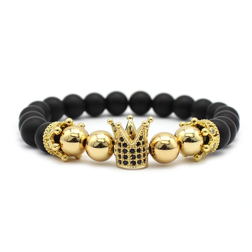 Double Crown Zirconia Bracelet with Micro-inlaid Copper Frosted Buddhist Beads