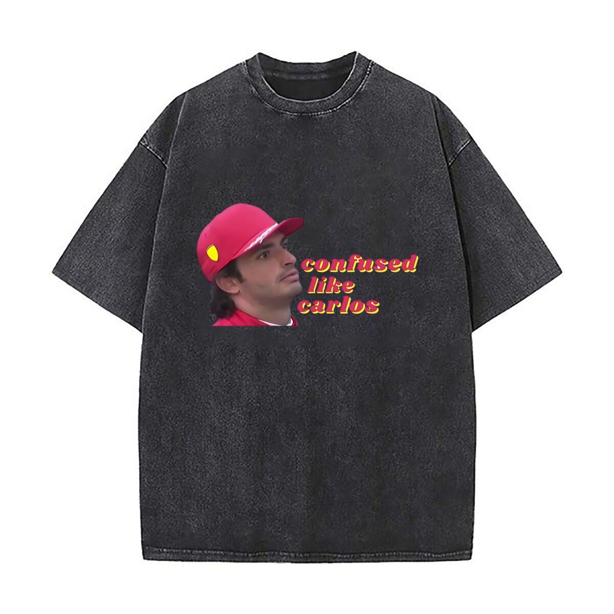 Confused like Carlos  Carlos Sainz Mens Summer Tshirt Cotton Vintage Washed TShirts S