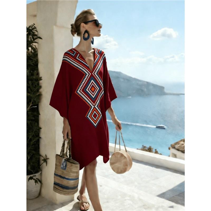 Bohemian ladies new D print seaside vacation fashion casual dress