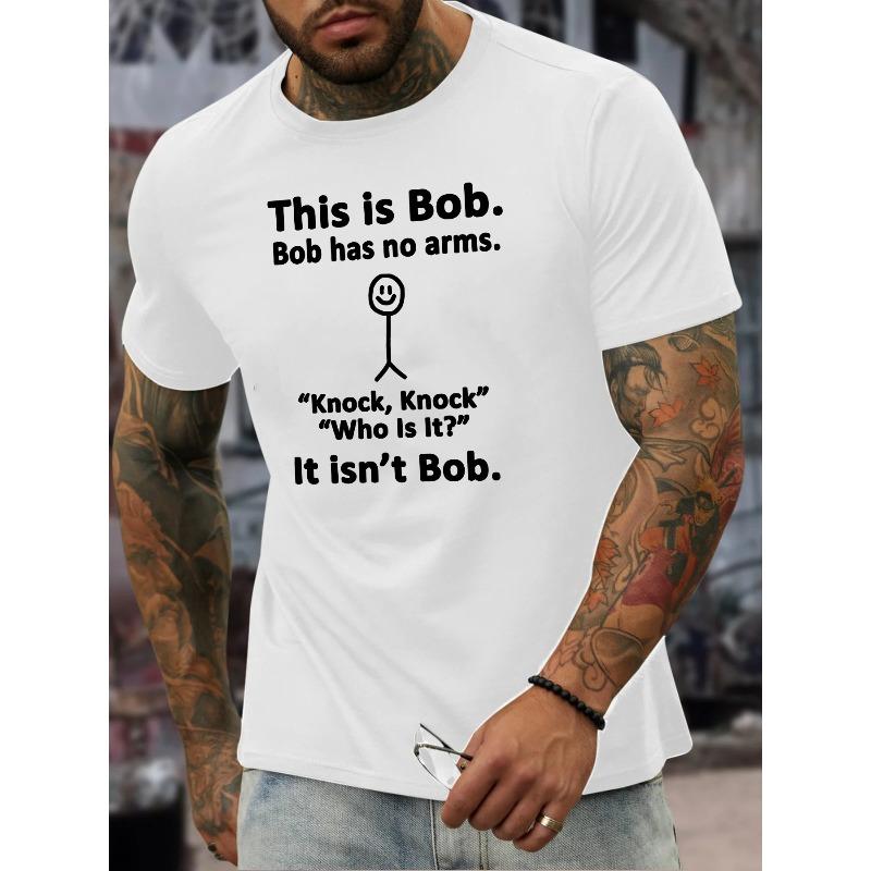 European sizes THIS IS BOB Print Short Sleeve T-shirt Tees, Comfy Breathable Tops For Men, Summer, Outdoor, Men's Clothing