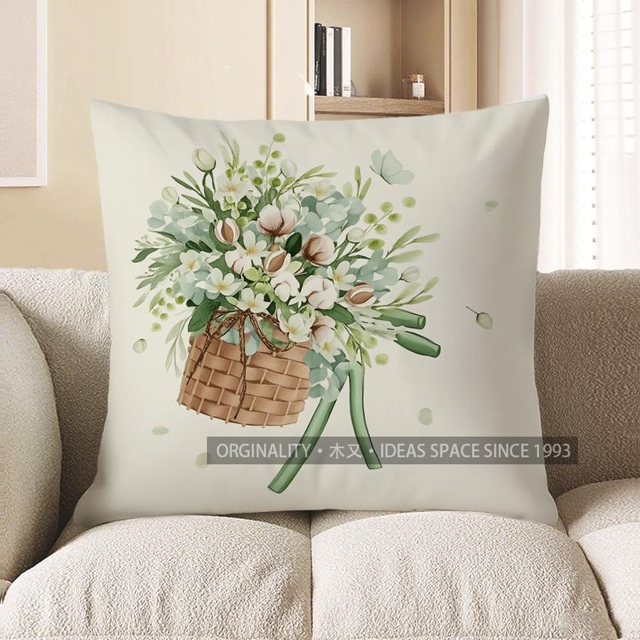 Home Decor Floral & Butterfly Patterned Decorative Pillow Cover Pattern Cushion Cover Suitable for Sofa Bedroom Car Pillow Cover