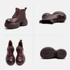 Johnature Damen Stiefeletten mit dicker Sohle, echtes Leder, runde Zehenpartie, handgefertigt, Retro-Plateauschuhe