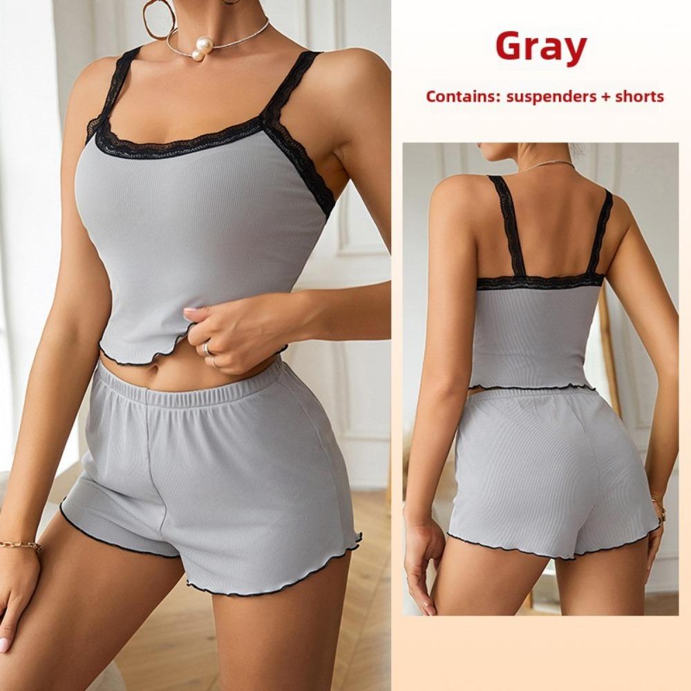 Fashion Contrast Color Sex Suspender Shorts Set Underwear Women's Loungewear Pajamas