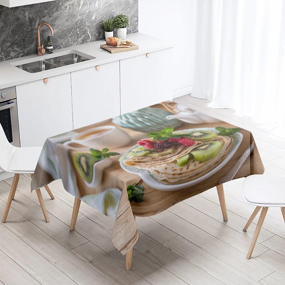 Gourmet Tablecloth Fruit Nut Cake Coffee Print Rectangular  Kitchen Table Decoration Stain Resistant And Waterproof