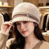 Short Brim Design Knitted Cap Rabbit Fuzz Fabric Fleece Lined Beanie  Mom Daily Accessory