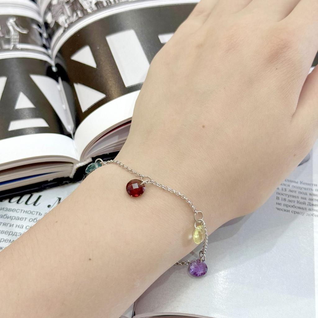 Silver Bracelet with Natural Amethyst 9.381ct, Garnet, Green Quartz, London Blue Topaz, Topaz, Product Weight 3.86 G (2166573)