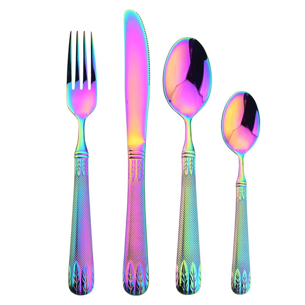 4Pcs Cutlery Set Gold Wheat Ears Pattern Dinnerware 304 Stainless Steel Tableware Knife Fork Spoon Dinner Set Western Flatware
