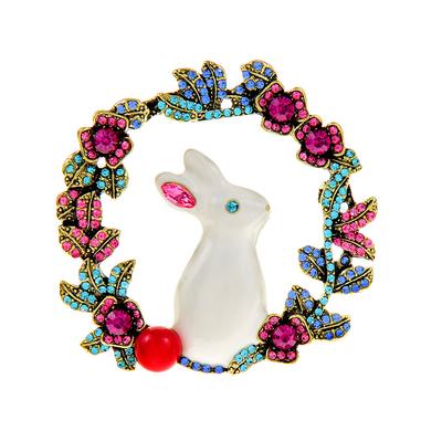 Nowe duże śliczne broszki z królikiem dla kobiet Rhinestone kwiat emalia zwierząt Pin 2 kolory dostępne piękna biżuteria