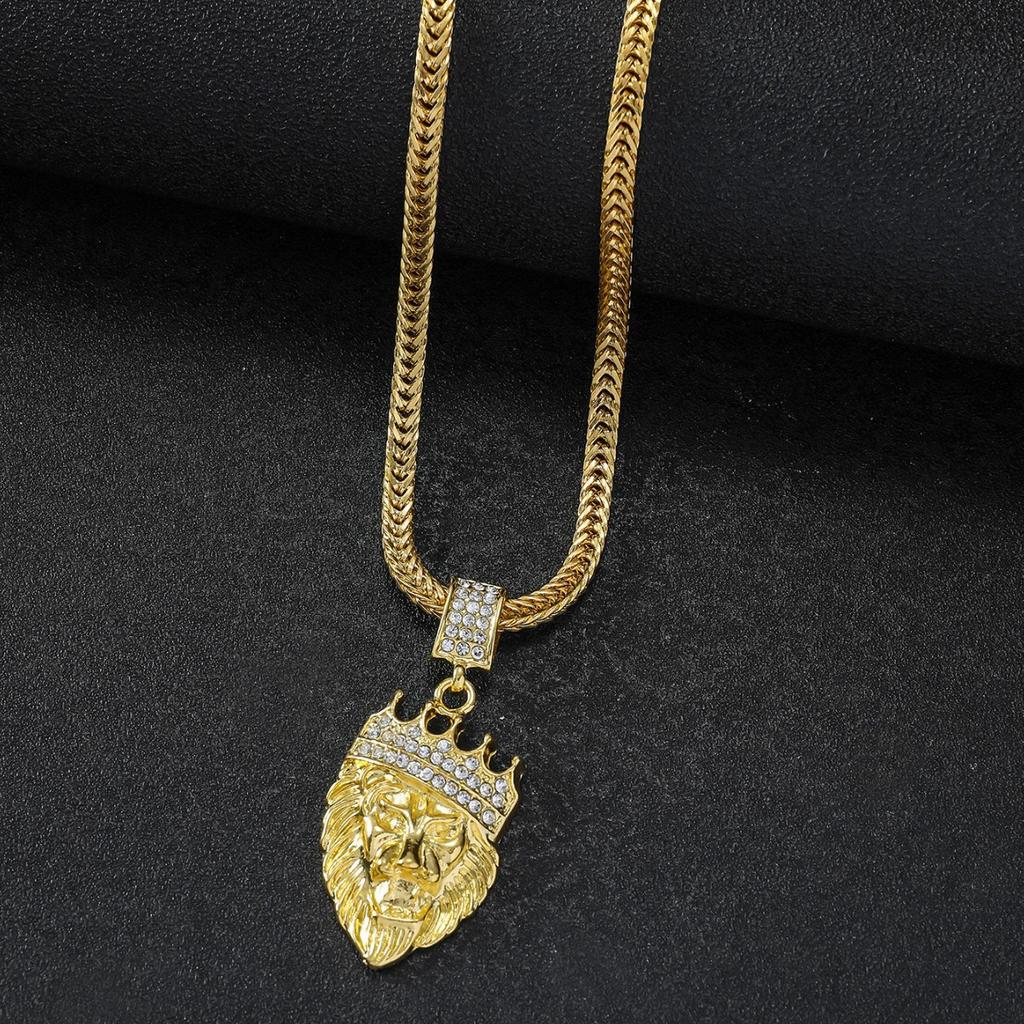 European and American Men's Hip-hop Domineering Crown Lion King Necklace Lion Necklace