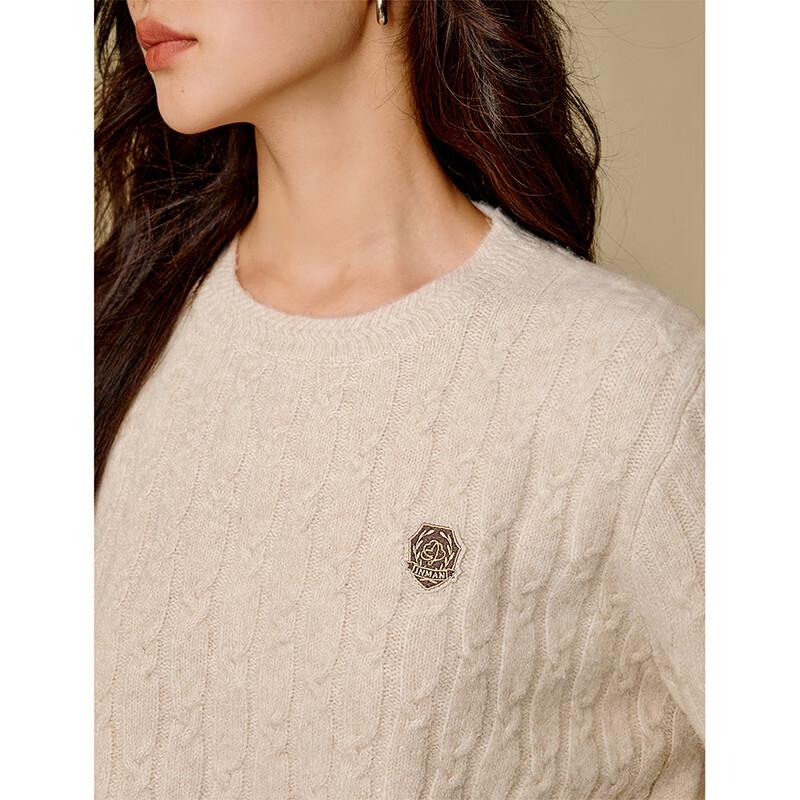 INMAN Women's Cable Knit Round Neck Wool Sweater