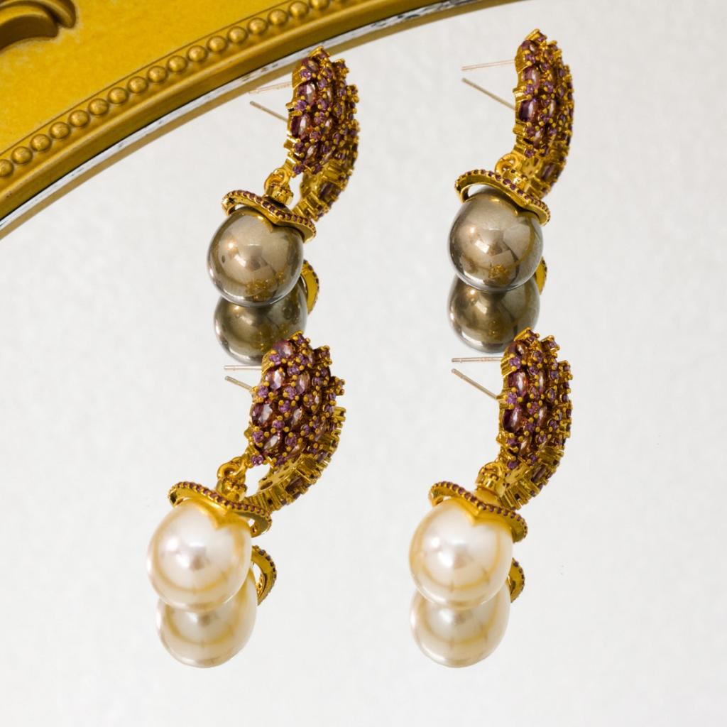 New Micro Inlaid Zircon Light Luxury Water Drop Pearl Earrings Women Hong Kong Style French Fashionable