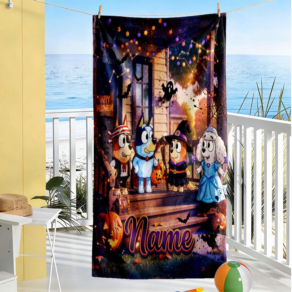 Halloween Costume Parade Customized Name Beach Towel High Absorbency & Quick-Dry