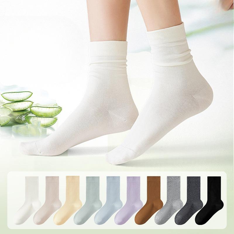 Female Spring and Autumn Pure Cotton Pure Color Antibacterial Deodorant Comfortable Boneless Tube Moon Socks