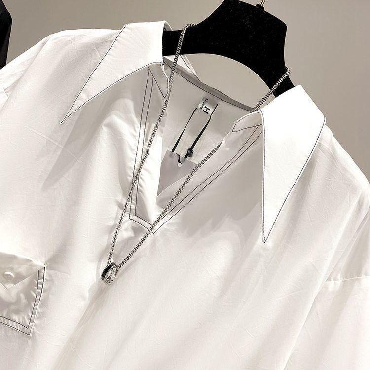 Irregular White Shirts for Women Summer Korean Style Loose Short-sleeved Tops