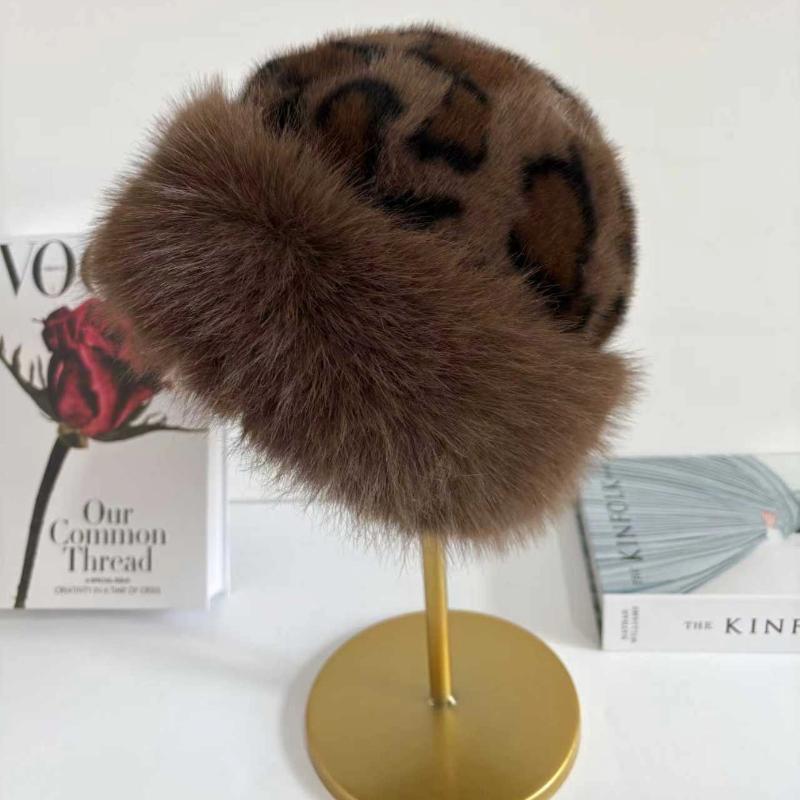 Winter Leopard Plush Ear Protection Cap Windproof Keep Warm Headgear Fluffy Fur Fisherman Hat Outdoor Warm Brimless Caps