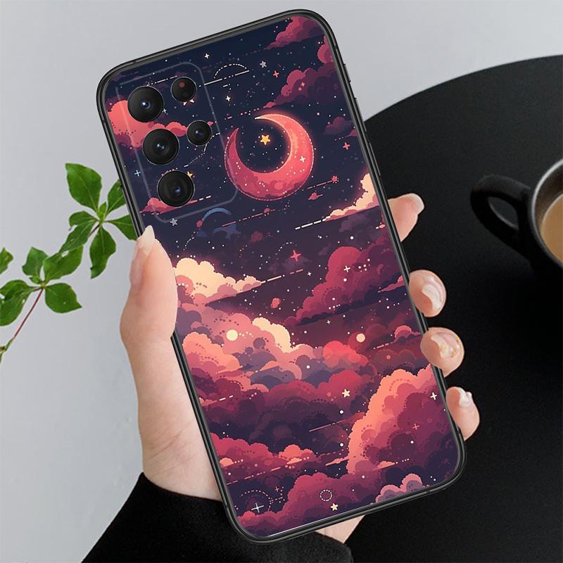 Scenery Anime Art Night Sky Stars Moon Phone Case For Samsung S25 S24 S23 S22 S21 S20 Ultra S20 S22 S21 S23 S20 FE S24 Plus