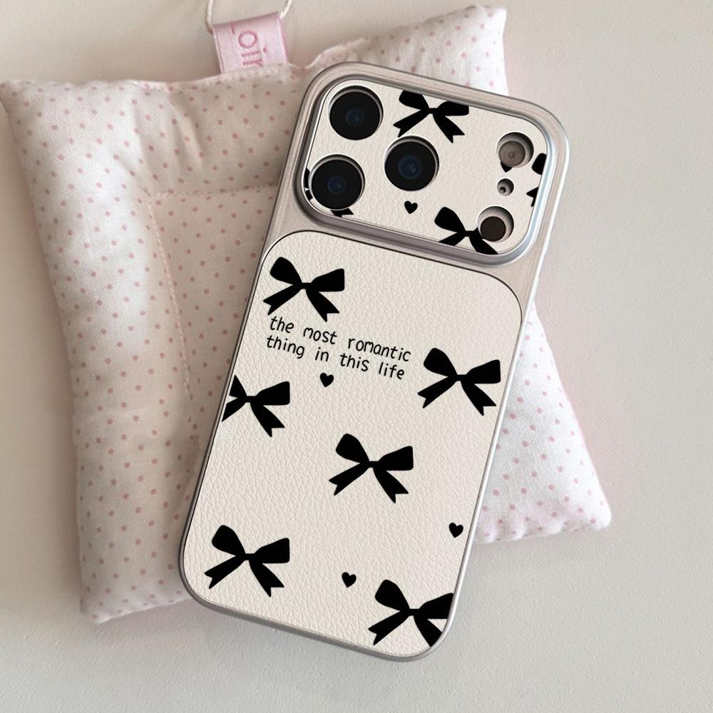 Ins Style Simple Bow Is Suitable for iPhone17 Large Window 16pro Mobile Phone Case 15 Fine Holes All-inclusive 13pm
