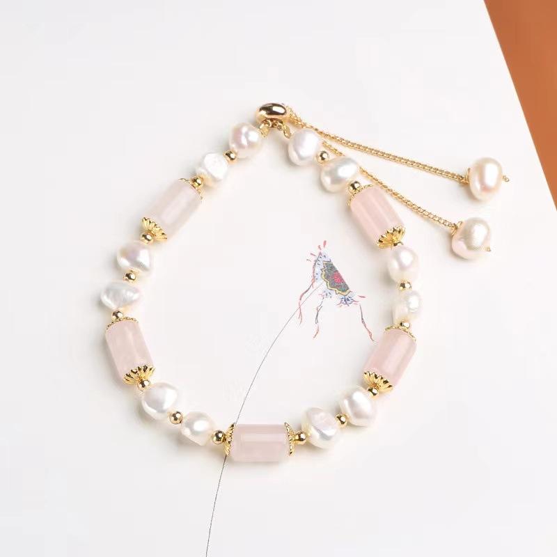 Natural Powder Crystal Bucket Beads Baroque Special-Shaped Pearl Bracelet Women'S Freshwater Pearl Jewelry Small Fresh Women'S Jewelry