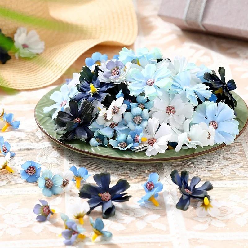 50Pcs Mix Artificial Flowers Silk Fake Flower for Home Decor Wedding Decoration DIY Party Supplies Wreath Craft Gift Accessories