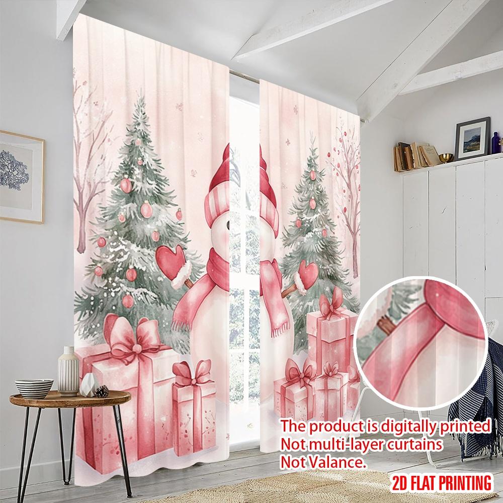 2pcs,2D Plane Printing Curtains Digital Printed Cute Snowman Christmas Gifts_g Versatile 100% Polyester (without Rod)