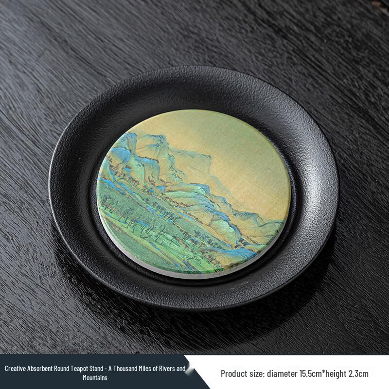 Retro Black Ceramic Water-Absorbing Tea Tray