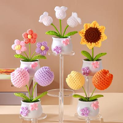 Tulip Handmade Crochet Flowers Potted Finished Woven Bouquet Artificial Knitted Flower Valentine's Day Gift Home Desktop Decor