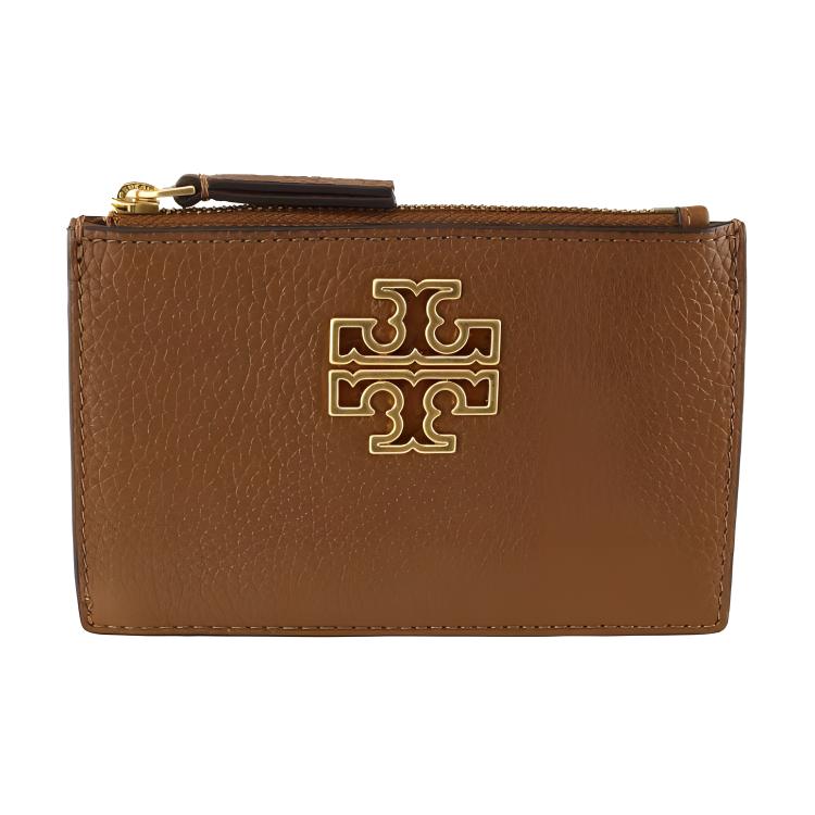 Tory Burch Britten Minimalist Fashion Zipper Leather Coin Card Holder Women wallet Dark-Brown 78566-909 Basic Set BagDust Bag 20270₽