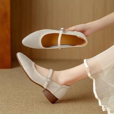 2025 Sommer Dünne Lederschuhe, Einriemen Weiches Leder Mama Schuhe, Weiche Sohle Mary Jane Ballerinas für Damen