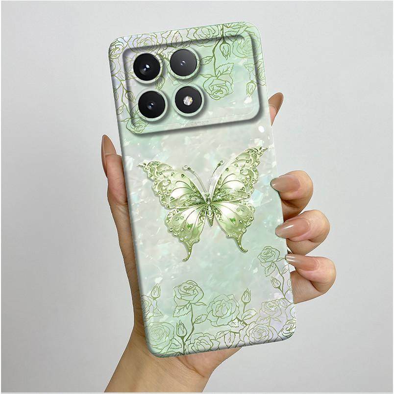Shockproof Phone Case for Xiaomi Poco F6 Pro 5G Redmi K70 Pro Pretty Butterfly Flower Soft TPU Shell PocoF6Pro Bumper Back Cover