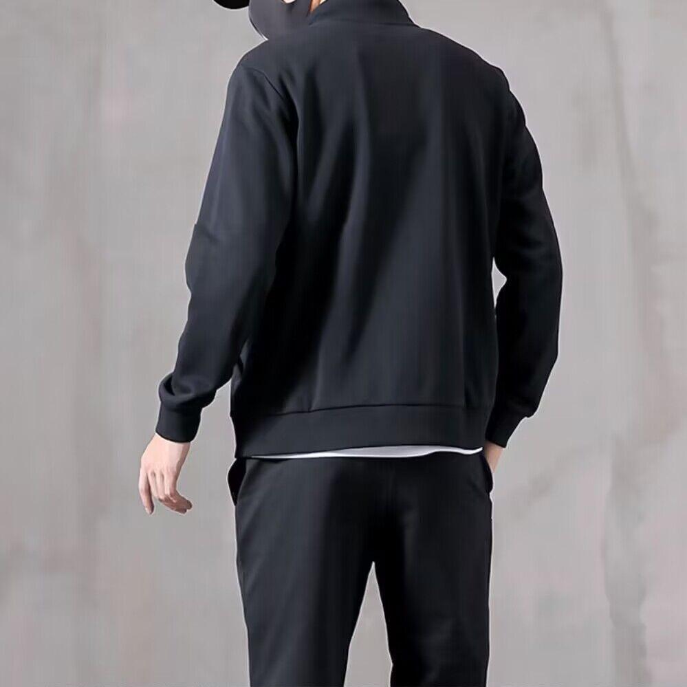 Li Ning Solid Color Brand Logo Knitted Casual Sports Suit Men suits Black AWDT959-1+AKLT647-1