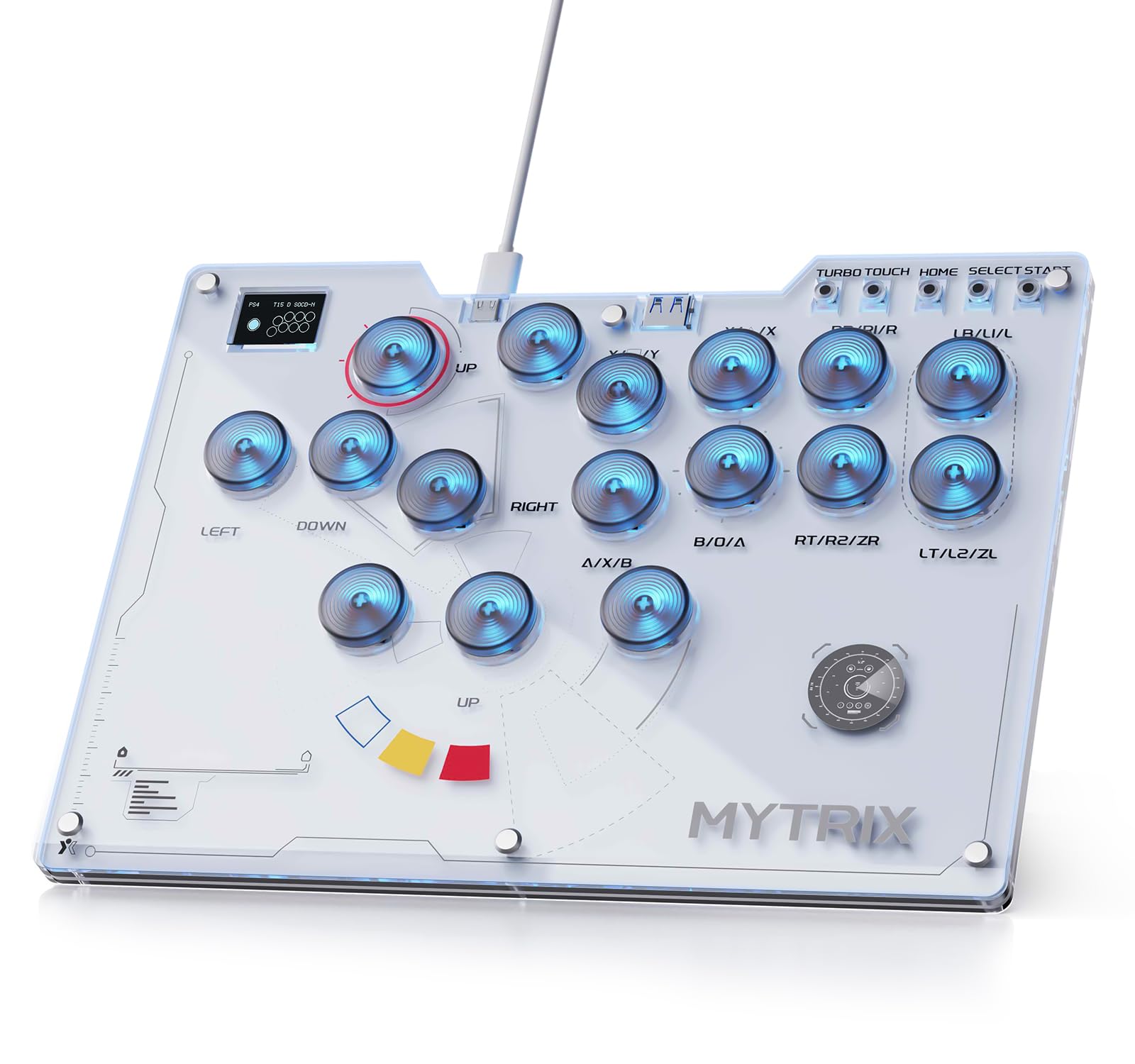 

Mytrix Akecon Leverless Akecon Thin Low Pro 16 Button Arcade Controller No Delay Compatible with PS4 Games on RGB LED Light PC/SWITCH/Android/PS4/PS5 білий