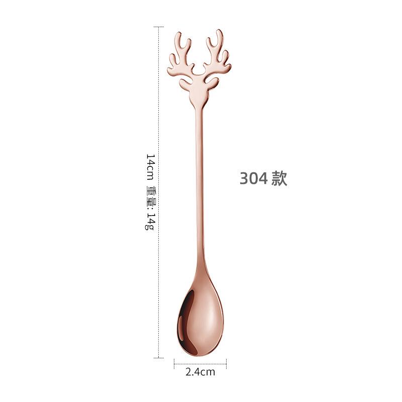 1pc 304 Stainless Steel Cartoon Christmas Elk Spoon Cute Deer Head Mini Ice Cream Spoons Coffee Dessert Stirring Spoon Tableware