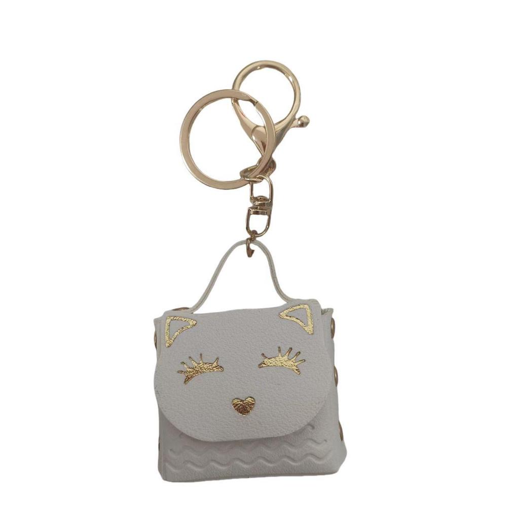 Cross PU Leather Cat Coin Purse Mini Keychain Pendant
