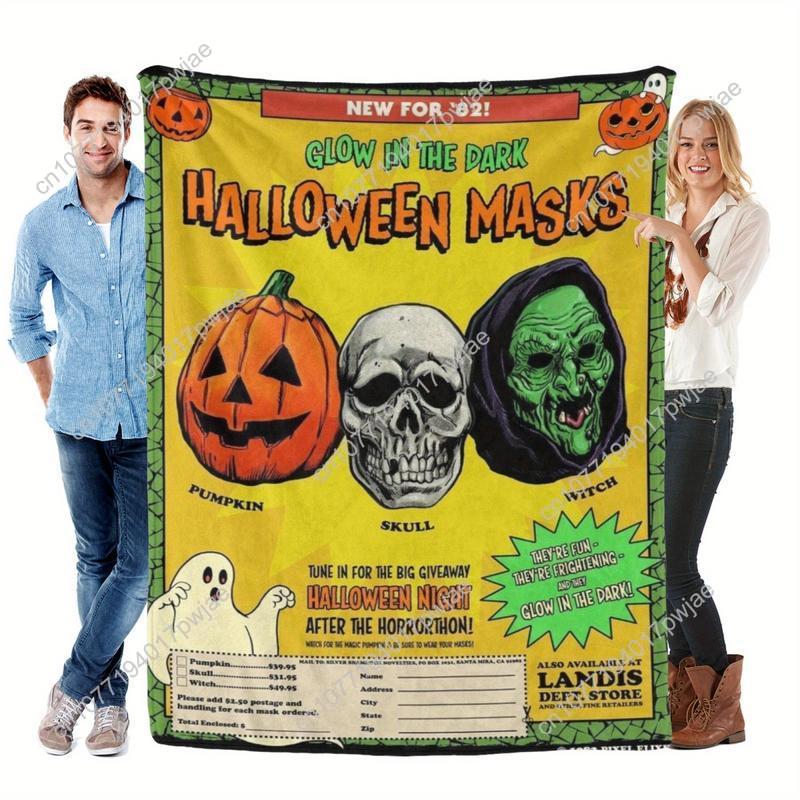 Vintage Halloween Flannel Throw Blanket - Soft, 280GSM Premium Weight Blanket All Seasons Digital Print Washed Custom blankets 75cmx90cm