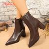 Women High Heel ANKLE BOOTS Modern Square Heel Shoes Beige 7cm High Heels Woman Modern Boot Big Size 42 Boots for Woman