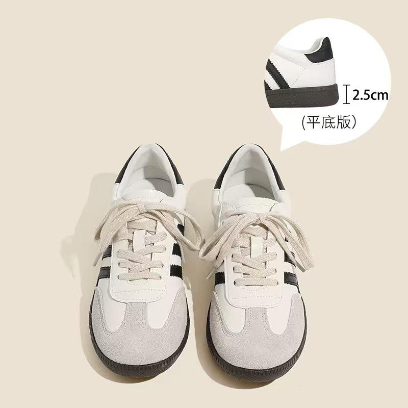 Retro style shoes striped lace-up casual women's shoes versatile leather splicing