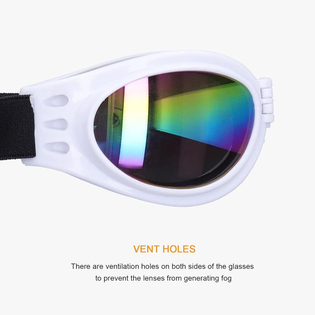 Pssopp Pet Goggles Dog Sunglasses, Windproof Foldable Puppy Goggles Sun Glasses for Medium and Large Dogs Sunglasses[White]