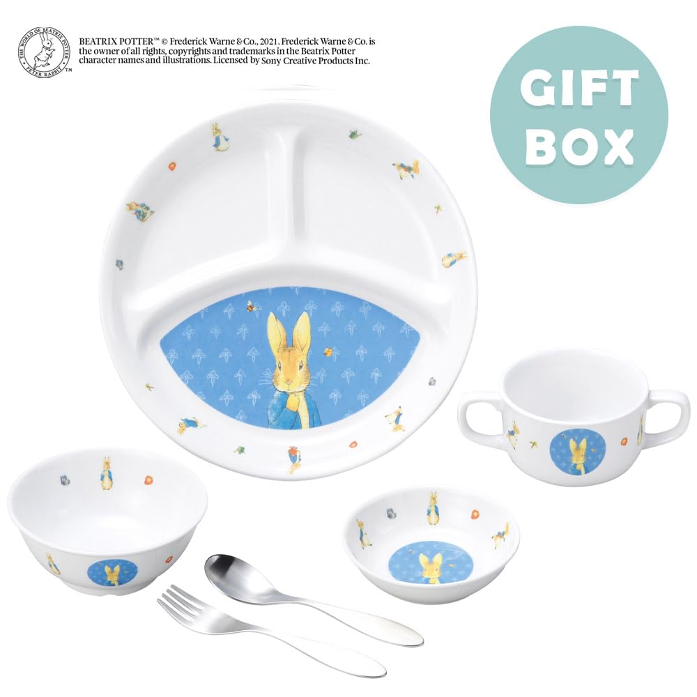 OGISO Peter Rabbit Classic Reinforced Porcelain Dinnerware Set with Spoon and Fork and Microwave 4-Piece (Dishwasher Safe)
