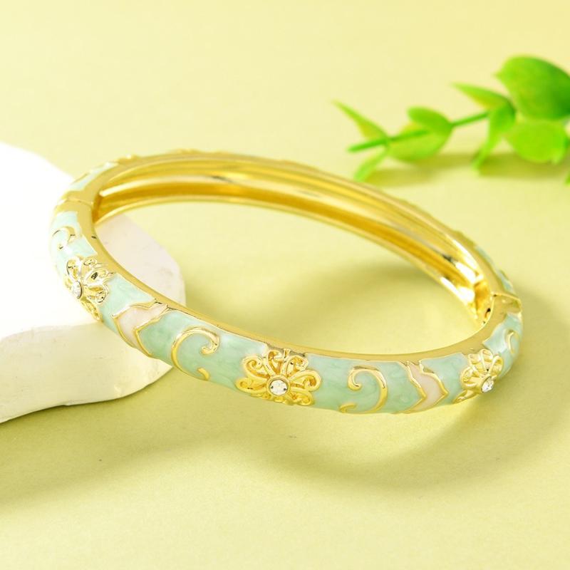 Oriental Bracelets Chinese Cloisonne Enamel Bracelet Traditional Flower Bangle Ethnic Vintage Women'S Hand Jewelry Gift