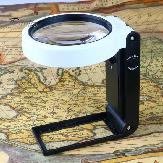 Lupa se stojánkem 6 LED světel Kompatibilní s HD Clarity Dvojitá skleněná čočka na čtení odolná proti poškrábání