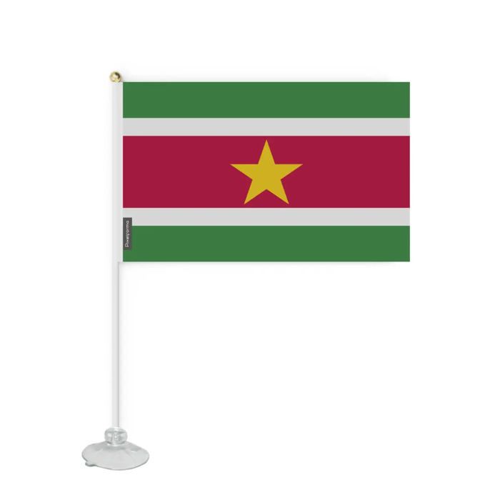 Drapeau Ventouse - Suriname - 14 X 21 Cm - Polyester Résistant - Impression Recto/Verso - Léger Et Robuste