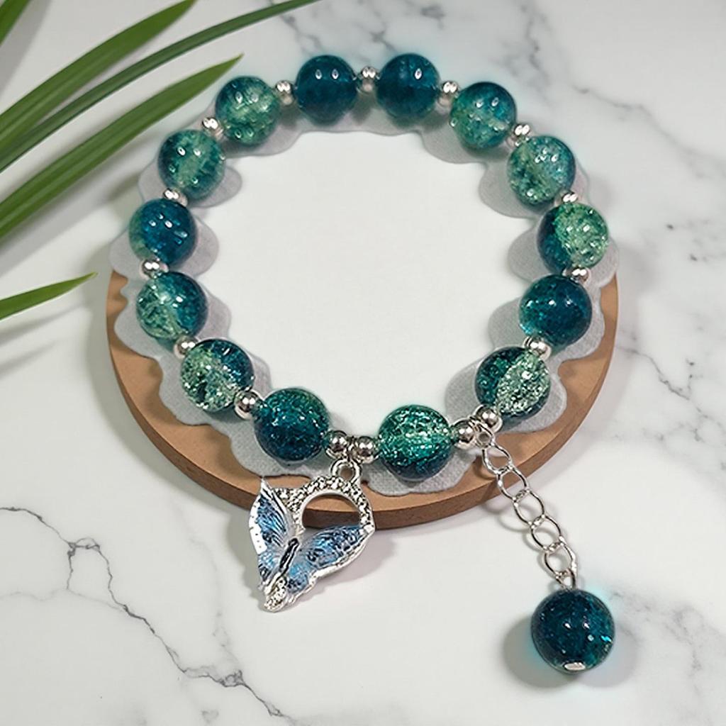 2026 Iridescent Butterfly Bracelet - Colorful 10mm Beads, Color-block Design, Cross-border Gift